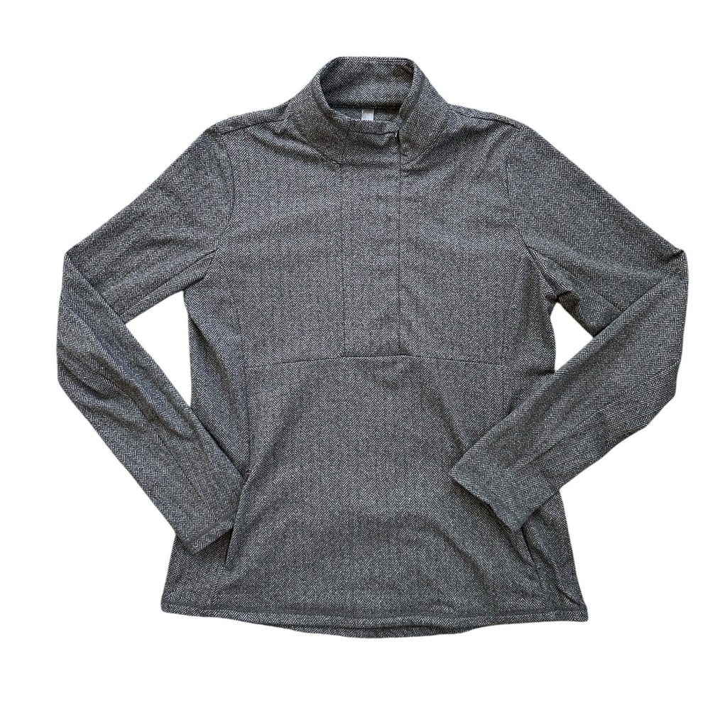 Kyodan Outdoor Pullover Womens XL Grey Herringbone Mock Neck Snap Active Top EX